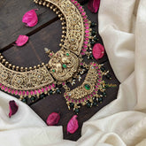 Vriksham Traditional South Indian Temple 1 gm Gold Neckpiece-Red Green-Green Bead-G20767